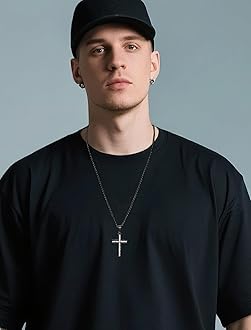 YL Men's Cross Necklace 316L Stainless Steel Jesus Ankh Pendant Rolo Chain Jewelry