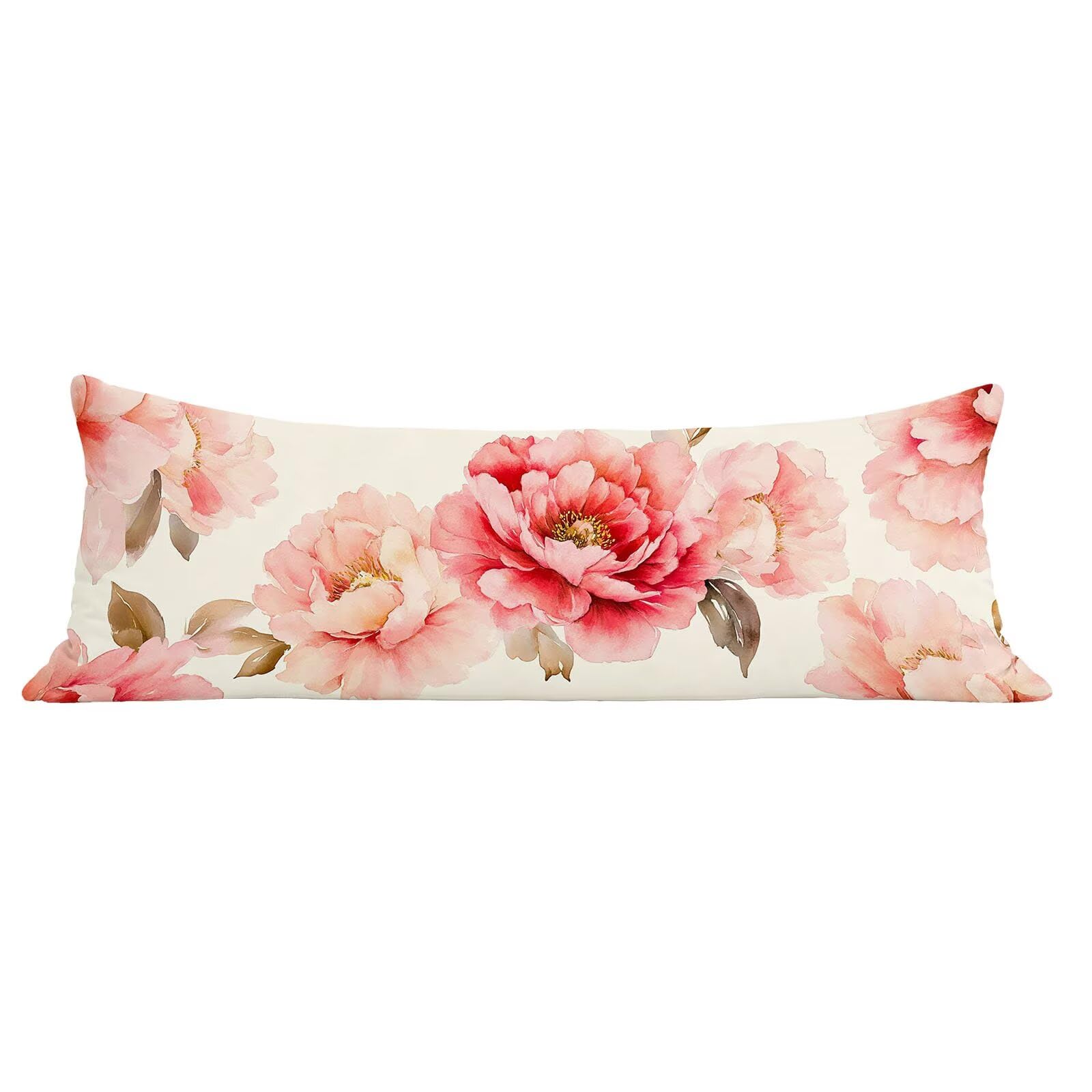 Funda de Almohada 60 x 180 cm Rosa Protector Almohada 180 cm con Cremallera Invisible, Lino Durable y Transpirable Pillow Case Largas Peonía Impresión a Doble Cara para Cama, Sofá y Dormitorio dg-315