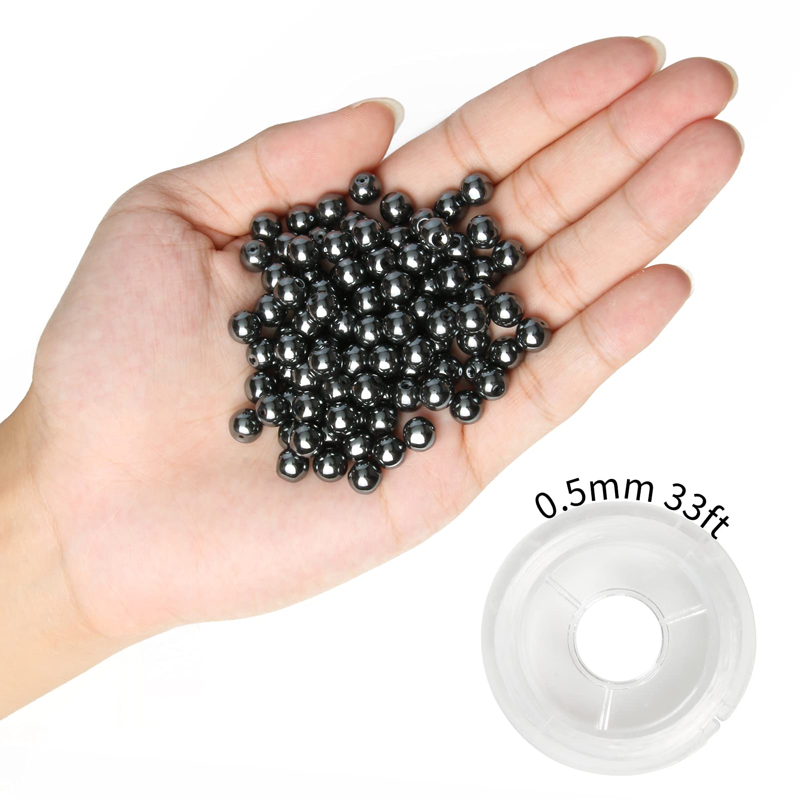 NITOPUPU 100Pcs 8mm Natural Smooth Black Hematite Beads Round Loose Stone Beads for Jewerly Making with Crystal Stretch Cord - Image 4