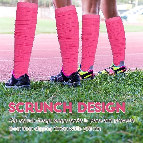 Kigeli 8 Pairs Pink Football Scrunch Socks Bulk Extra Long Youth Calf Compression Sports Sock for Men Women, Breast Cancer4