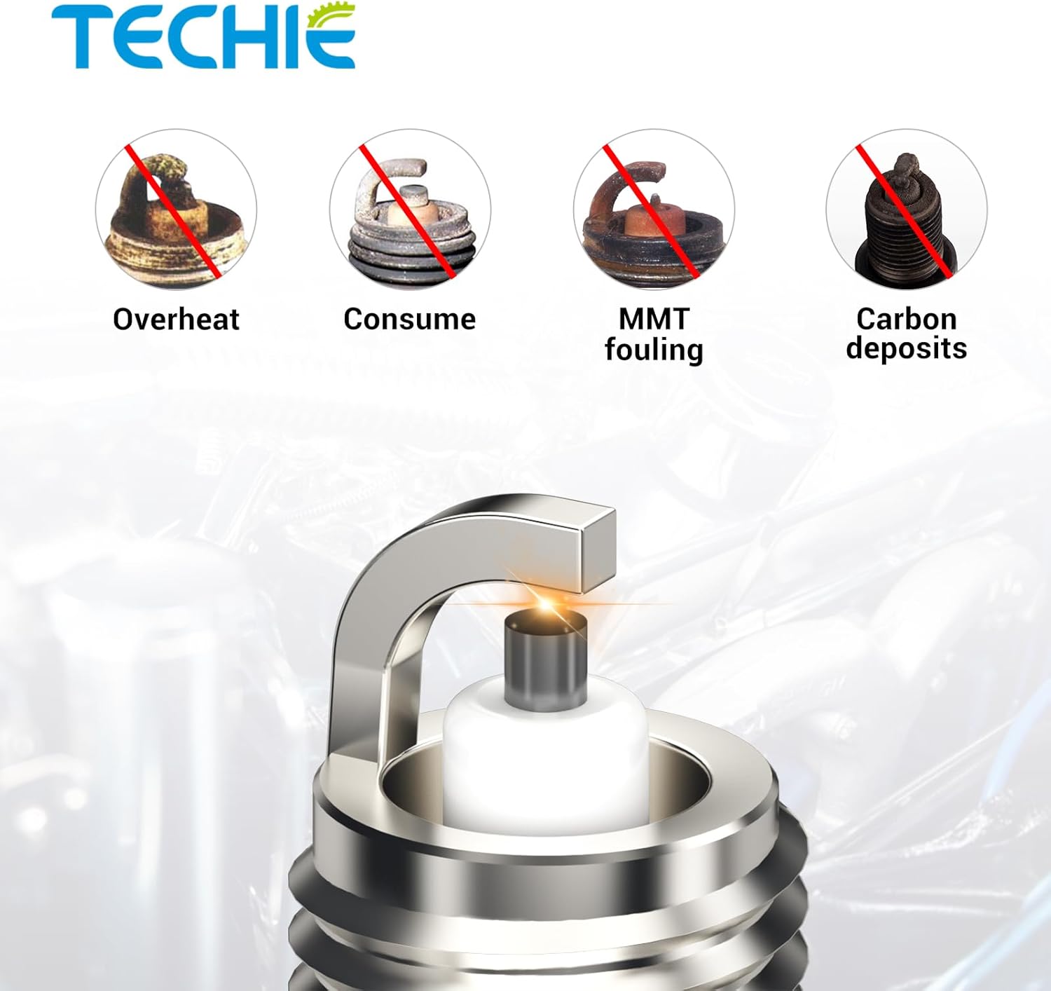 TECHIE 4PCS E8RC-10 Spark Plug Replace for NGK BR8HS-10(1134) Marine, Motorcycle Spark Plug,for DENSO TR24-10,for Yamaha 94702-00247,for MERCURY 33-824406 8, for SUZUKI 09482-00370 (4)