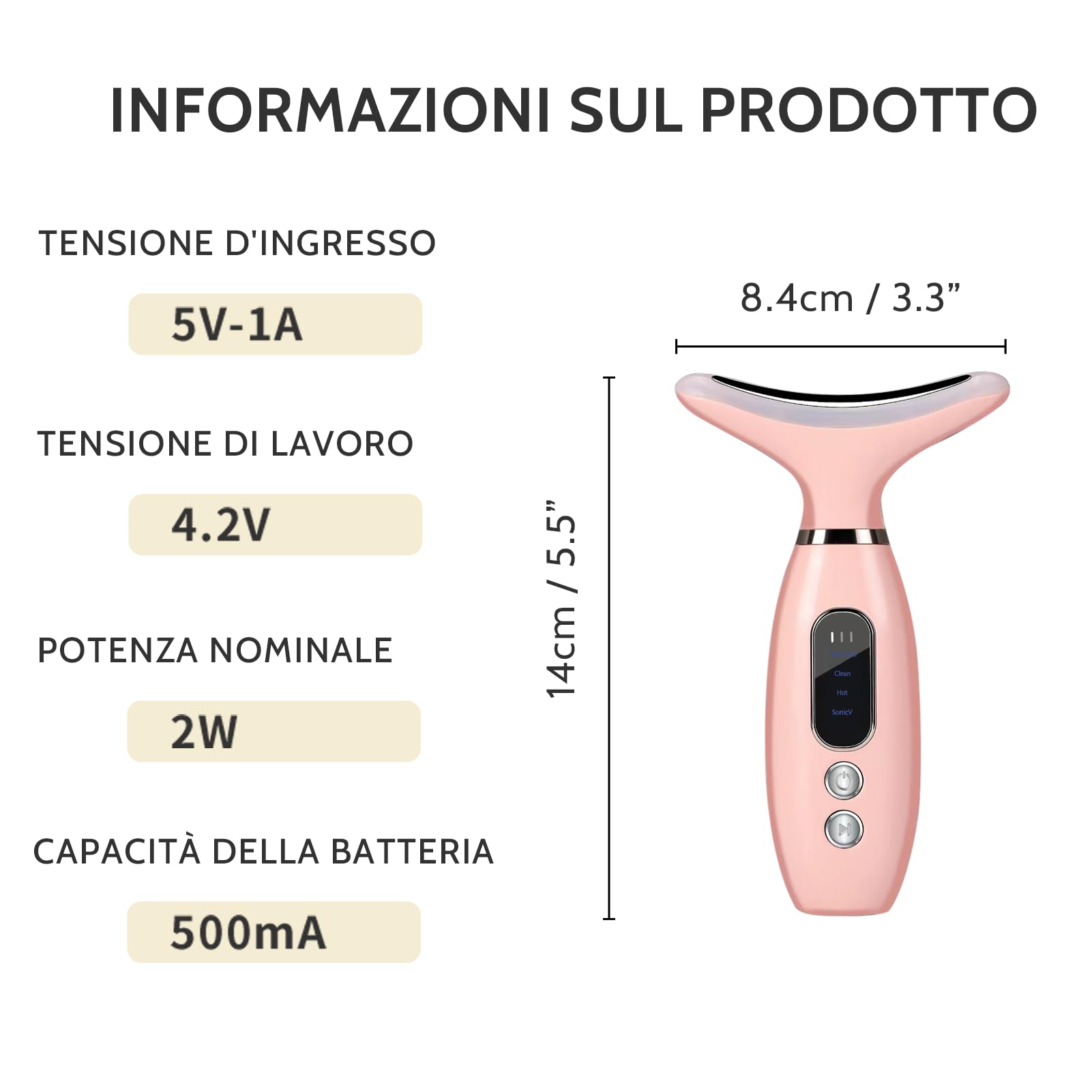 Massaggiatore Viso Lifting, 45°C Terapia Della Luce che Rassoda il Dispositivo di Bellezza del Massaggiatore Facciale del Collo con 4 Modalità LED Massaggio per il Sollevamento del Viso