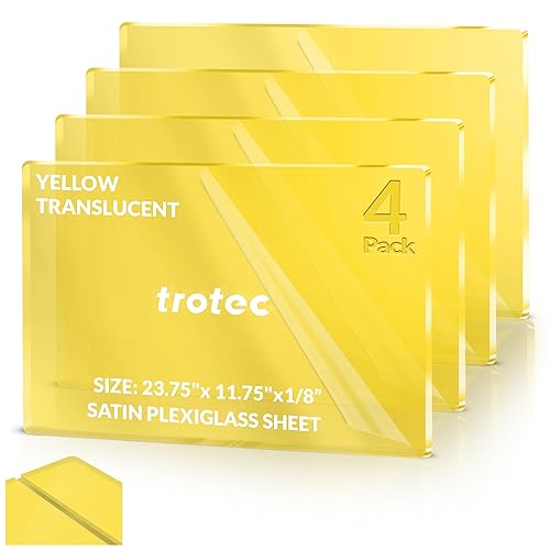 Trotec Hoja de plexiglás satinado translúcido 4 piezas Mate Amarillo translúcido 23.75 x 11.75 x 18 pulgadas Acrílico no reflectante para
