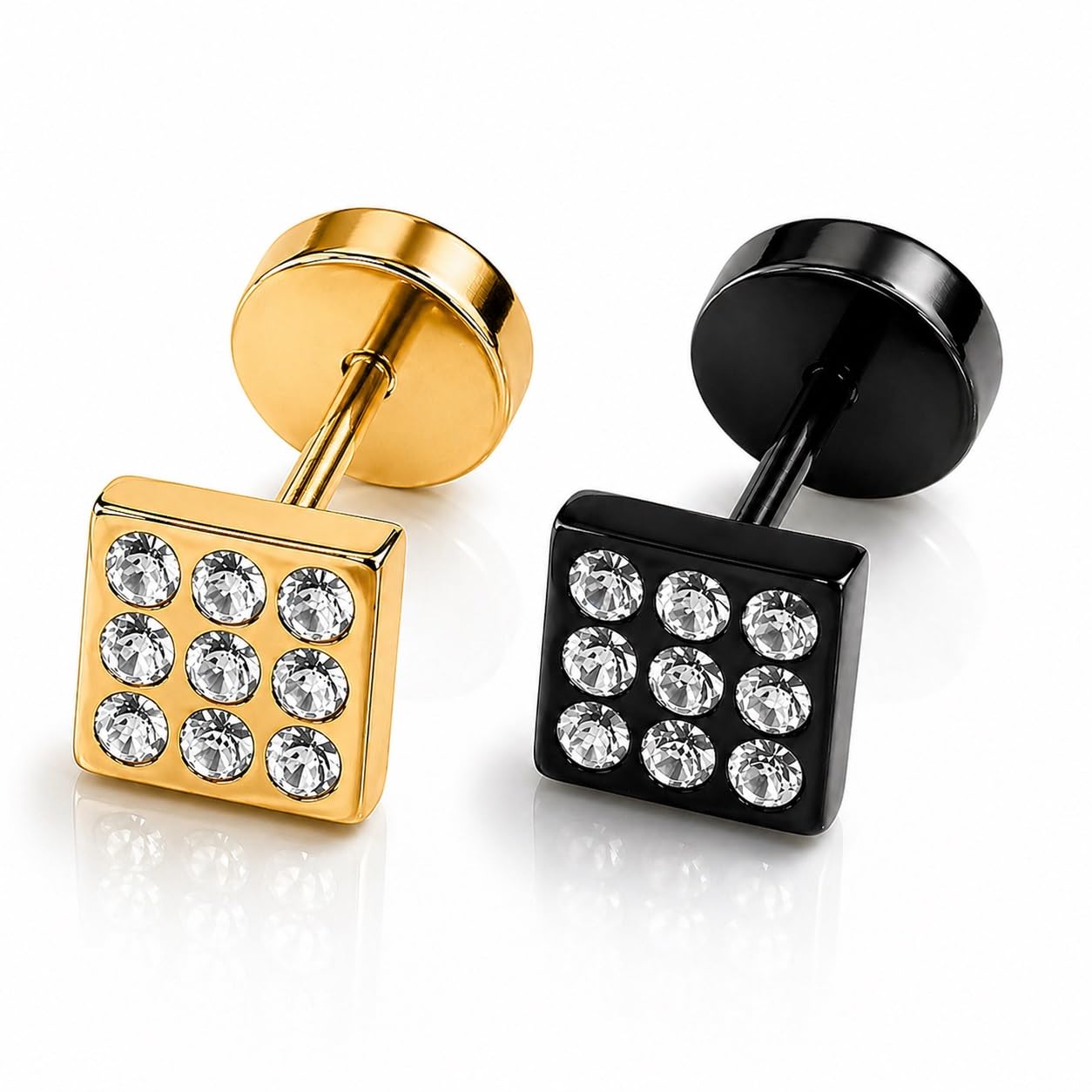 Golden & Black Sparkling & Anti-Tarnish Screw back Crystal Stainless Steel Stud Earring-image-31