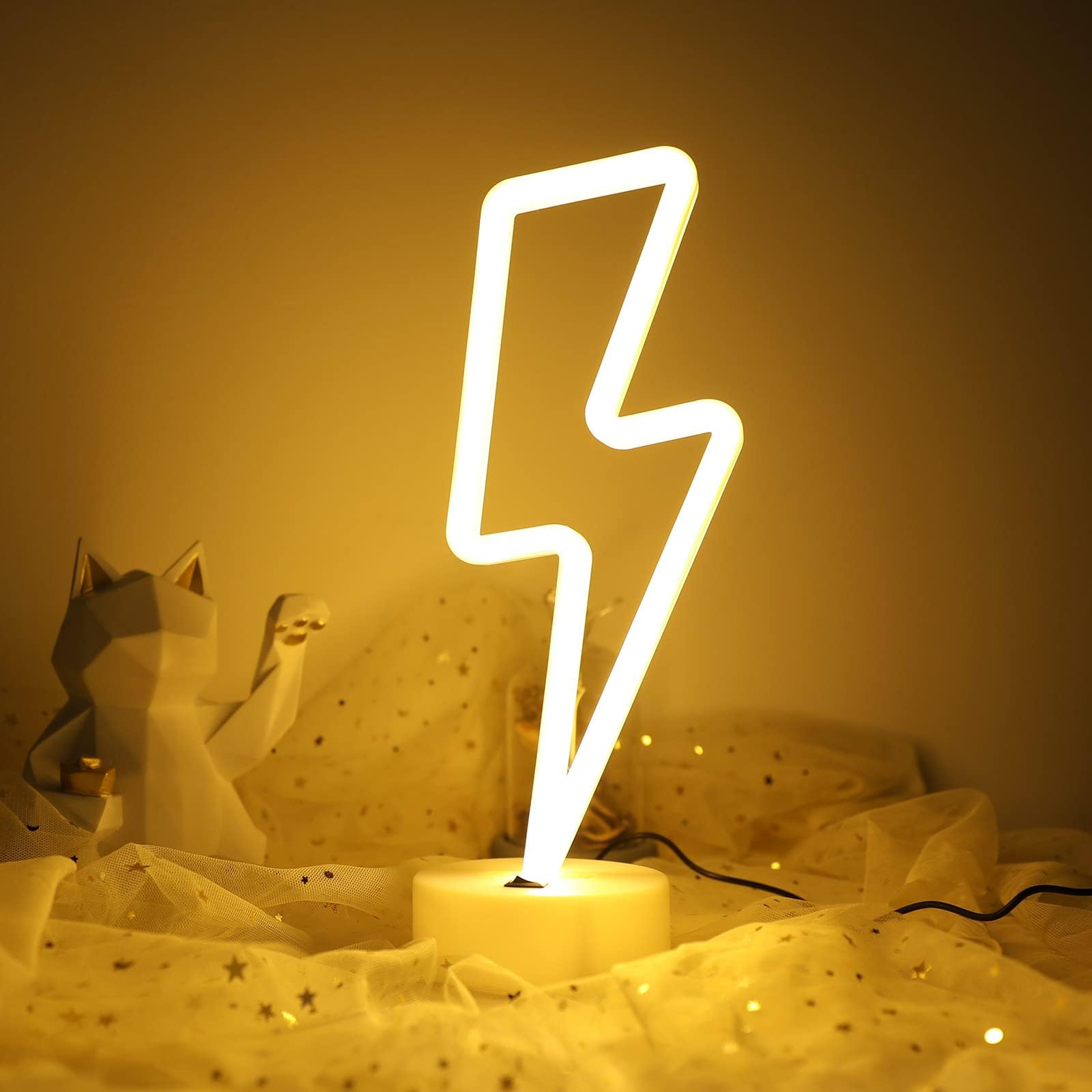 LED Lightning Shaped Neon Signs Lights Batteriebetrieben/USB Powered Warm White Art LED Dekorative Nachtlichter Tischdekoration für Wohnzimmer Büro Weihnachten Geburtstag Hochzeit Dekoration