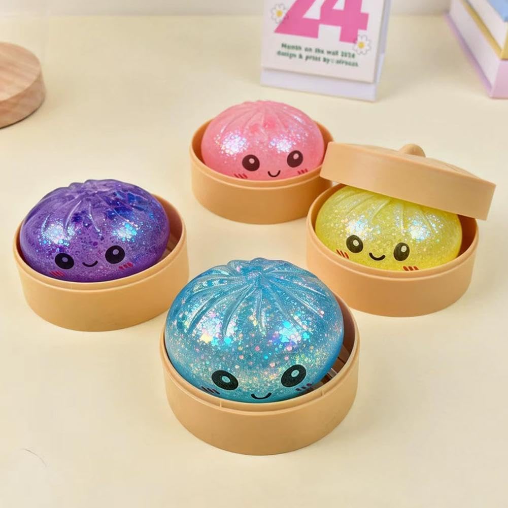 Glitter Dumpling Squishies Toy, Mystery Glitter Dumpling Squishies Box, Sparkling Maltose Stress Ball for Anxiety Relief, Soft Fidget Sensory Toy for Kids & Adults