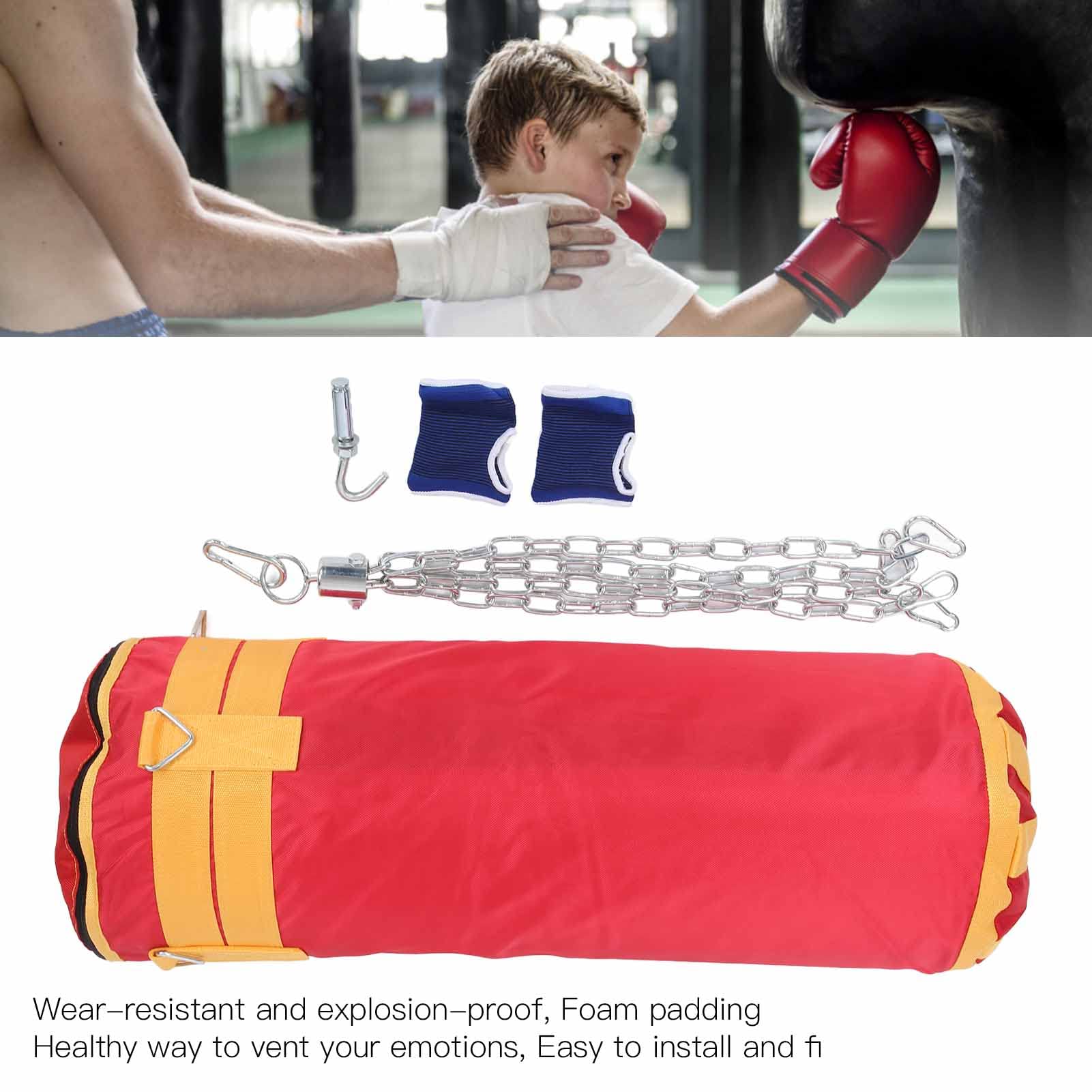 Worek bokserski Vomeko, wytrzymały worek treningowy, wiszący worek treningowy, z łańcuchami Hak na łańcuszek Osłony dłoni dla dzieci Kickboxing Muay Thai Karate Judo 80 cm