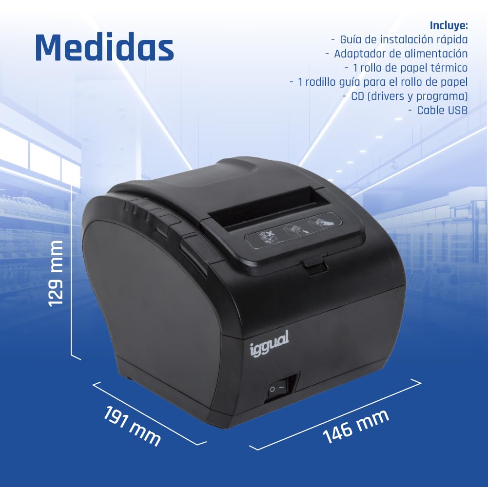 iggual Impresora Térmica de Tickets y Recibos TP8002 para TPV Y POS -Impresión 260mm/s. - Conexiones USB+RS-232+RJ45+RJ11.- Compatible :Windows, Android e iOS.- Emulación ESC/POS.- Rollos 57-80mm.