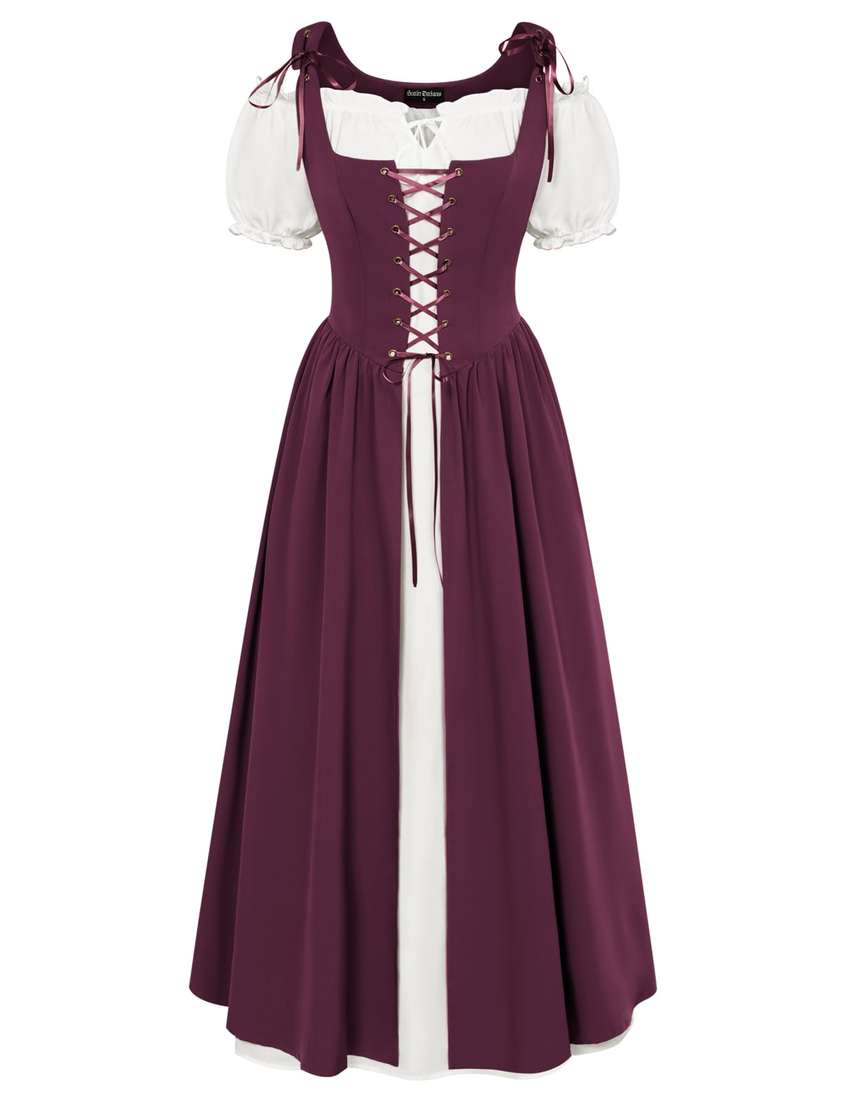 Scarlet Darkness Renaissance Costume Women Halloween Medieval Pirate Dress, Burgundy, XX-Large