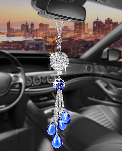 Miniatura 18 de Adornos para espejo retrovisor, accesorios brillantes para colgar en el espejo del automóvil, decoración de automóvil para mujer, accesorios Azul