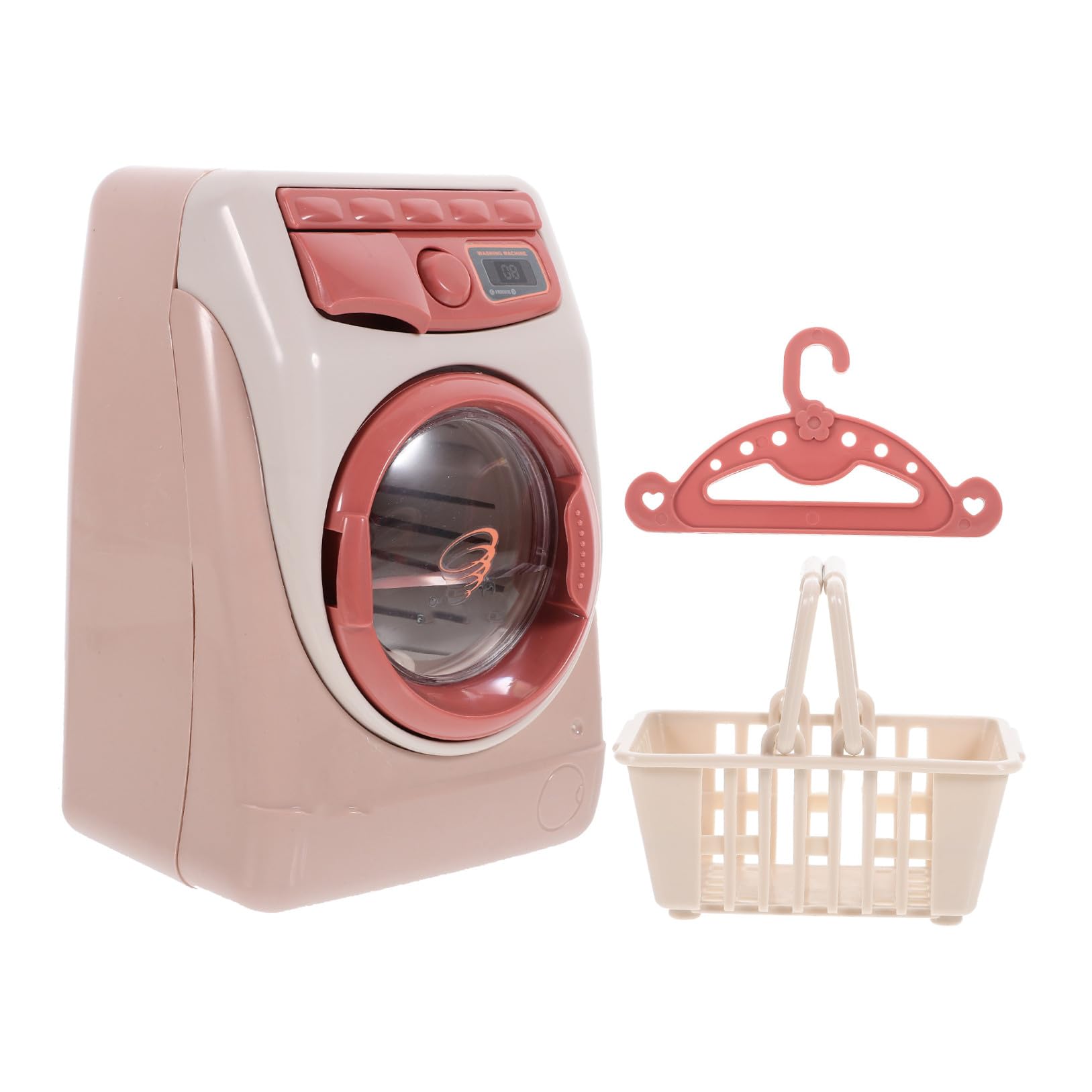 Yardwe Simulation Washing Machine Toy with Basket and Hanger Mini Pretend Play Appliance for Kids Early Educational Toy and Hands-on Learning