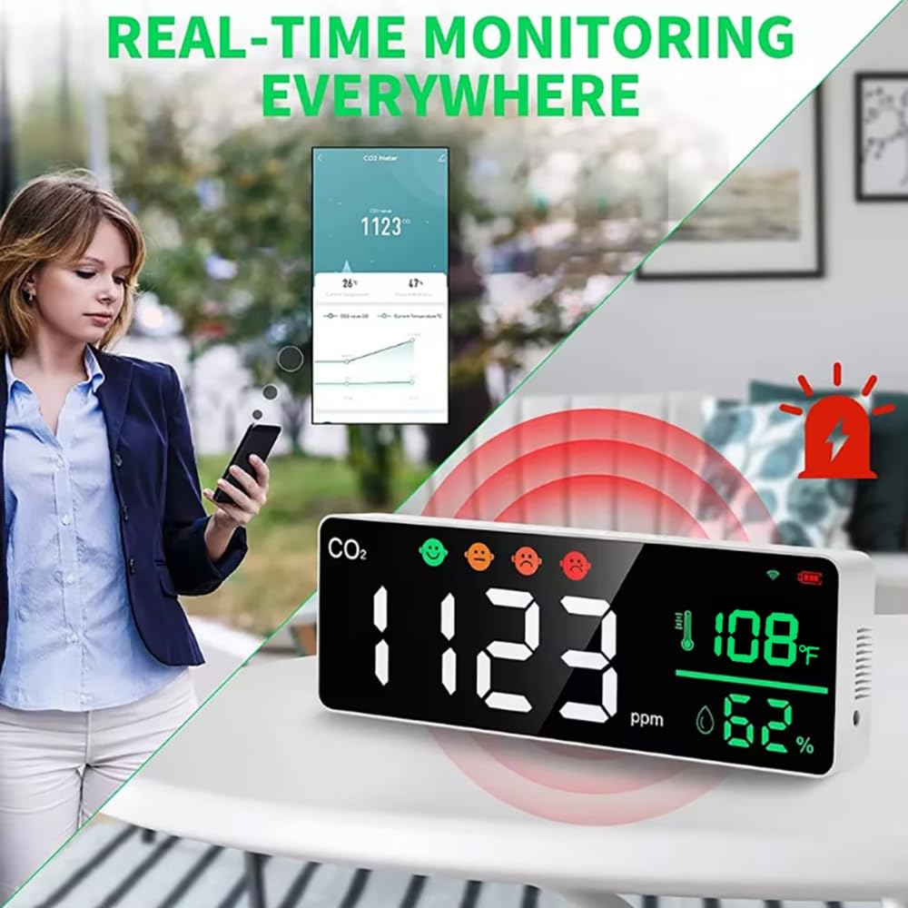 Detector de dióxido de Carbono con función de Alarma Monitor de Humedad y Temperatura del Aire Interior del hogar