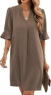 Famulily Frauen V-Ausschnitt Halbarm Hemdkleid Elegant Sommer Casual Einfarbig Kurzes Kleid S-XXL