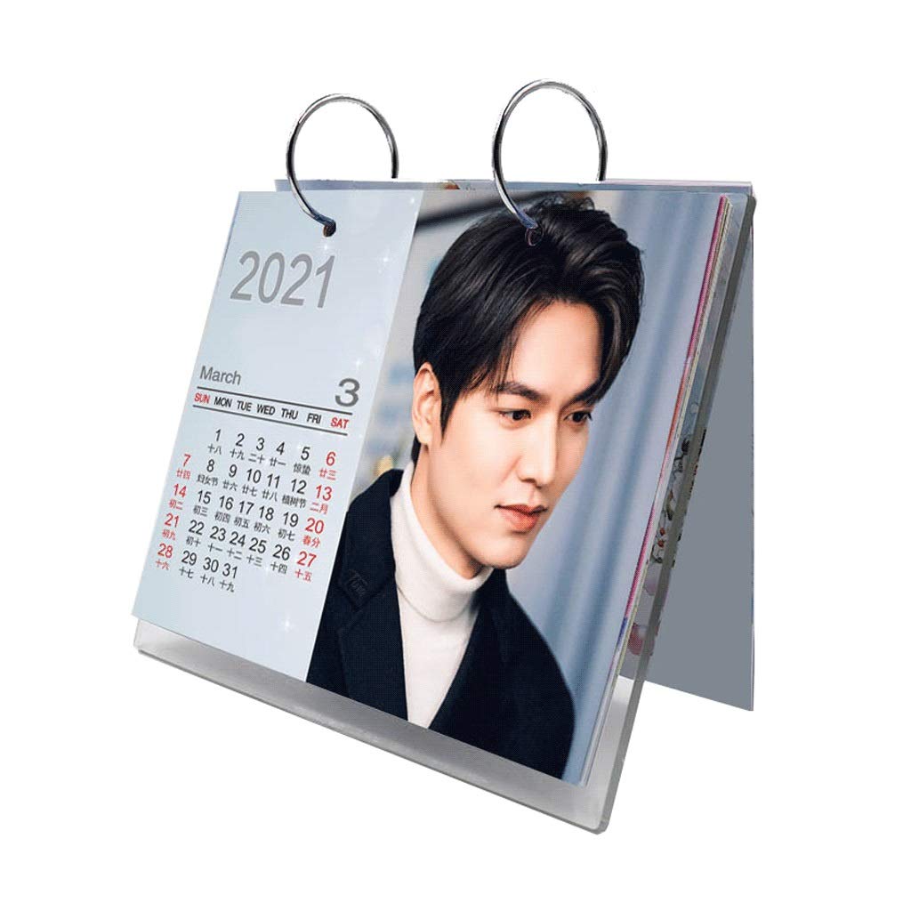 Multifunctional Desk Calendar 2021 Desk Calendar Idol Calendar Monthly Standing Desk Calendar with Metal Bracket and 7 Inch Clear Acrylic Crystal Plate
