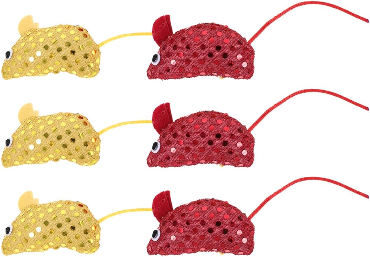 Kisangel 6pcs Cat Mice Soft Sequin Mouse Chew for Indoor Cats Engaging Pet Play Kit Stimulates Hunting Instincts for Teething Kittens
