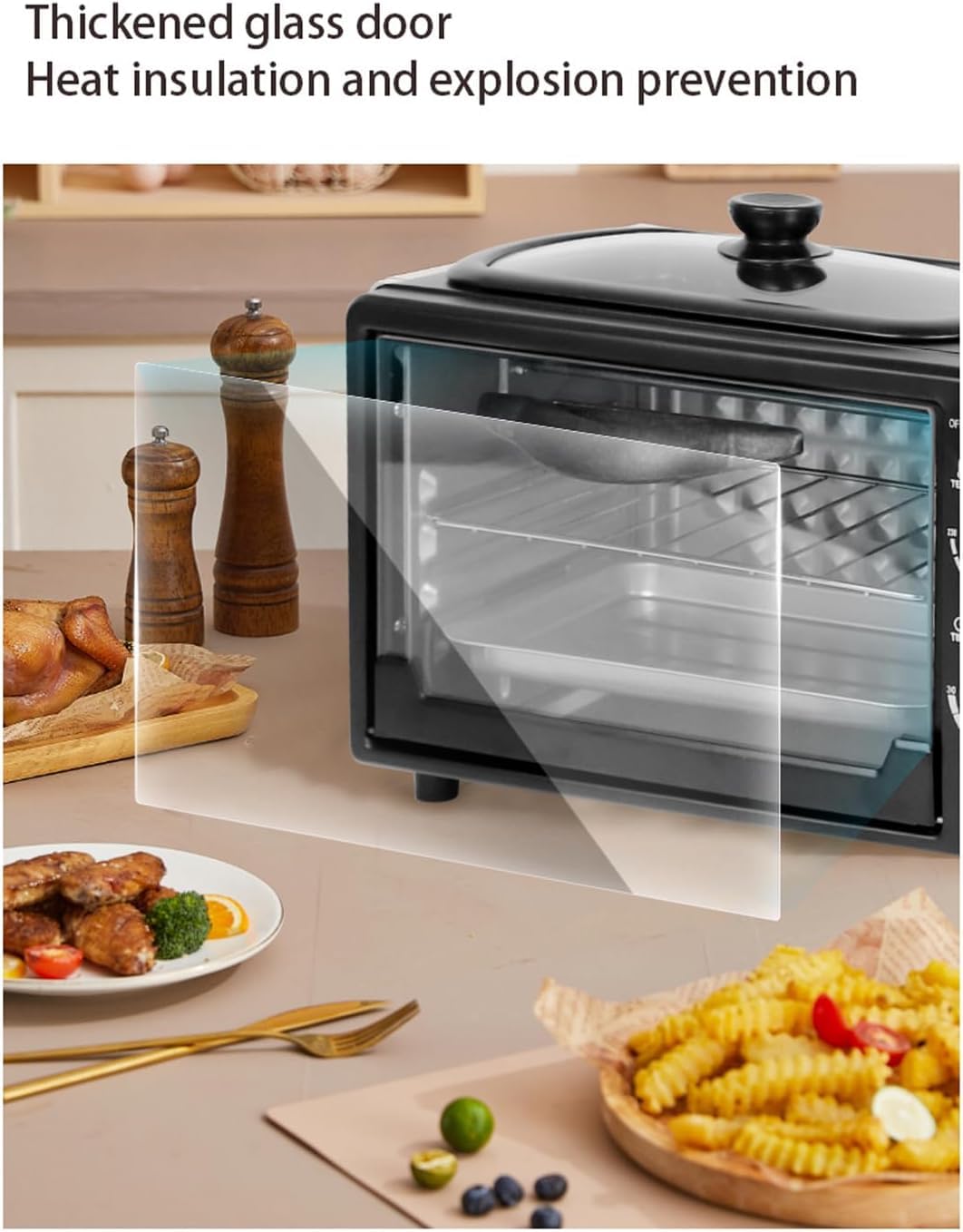 3-In-1 Stazione di colazione 1050W Tostapane multifunzionale Macchina da caffè w / 9L Area di cottura & 1.2L Pentola Controllo temporaneo indipendente per Piccolo Appartamento di cucina Rosa Efficient
