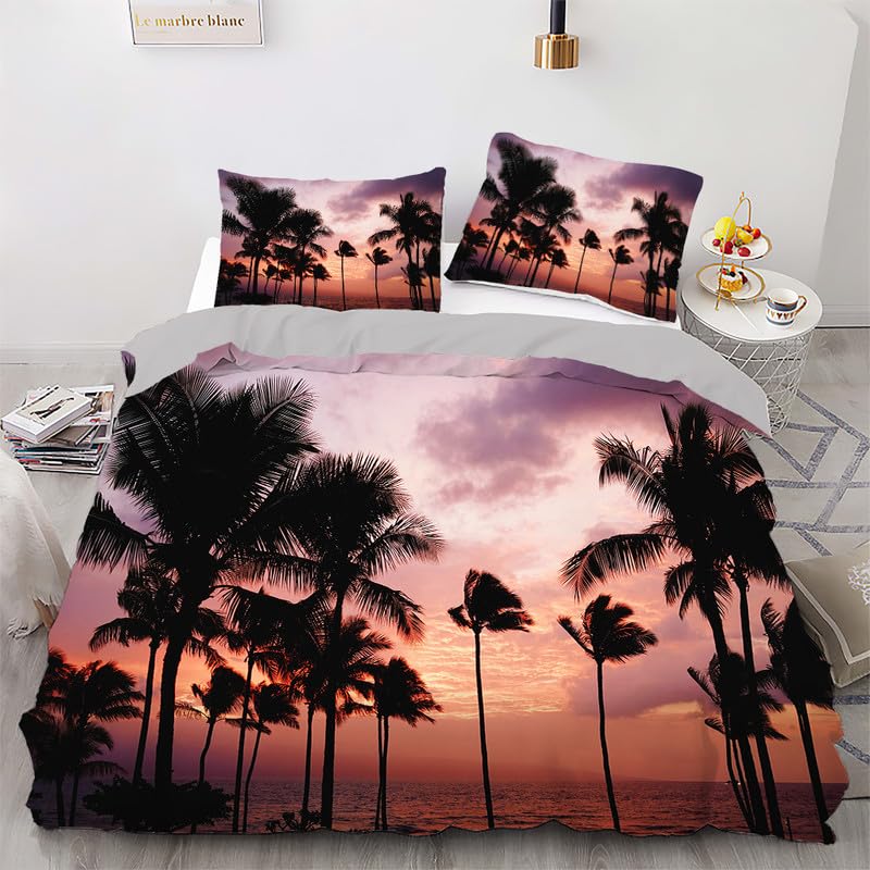 Housse de couette 220x240 arbre pourpre et 2 taies d'oreiller en microfibre