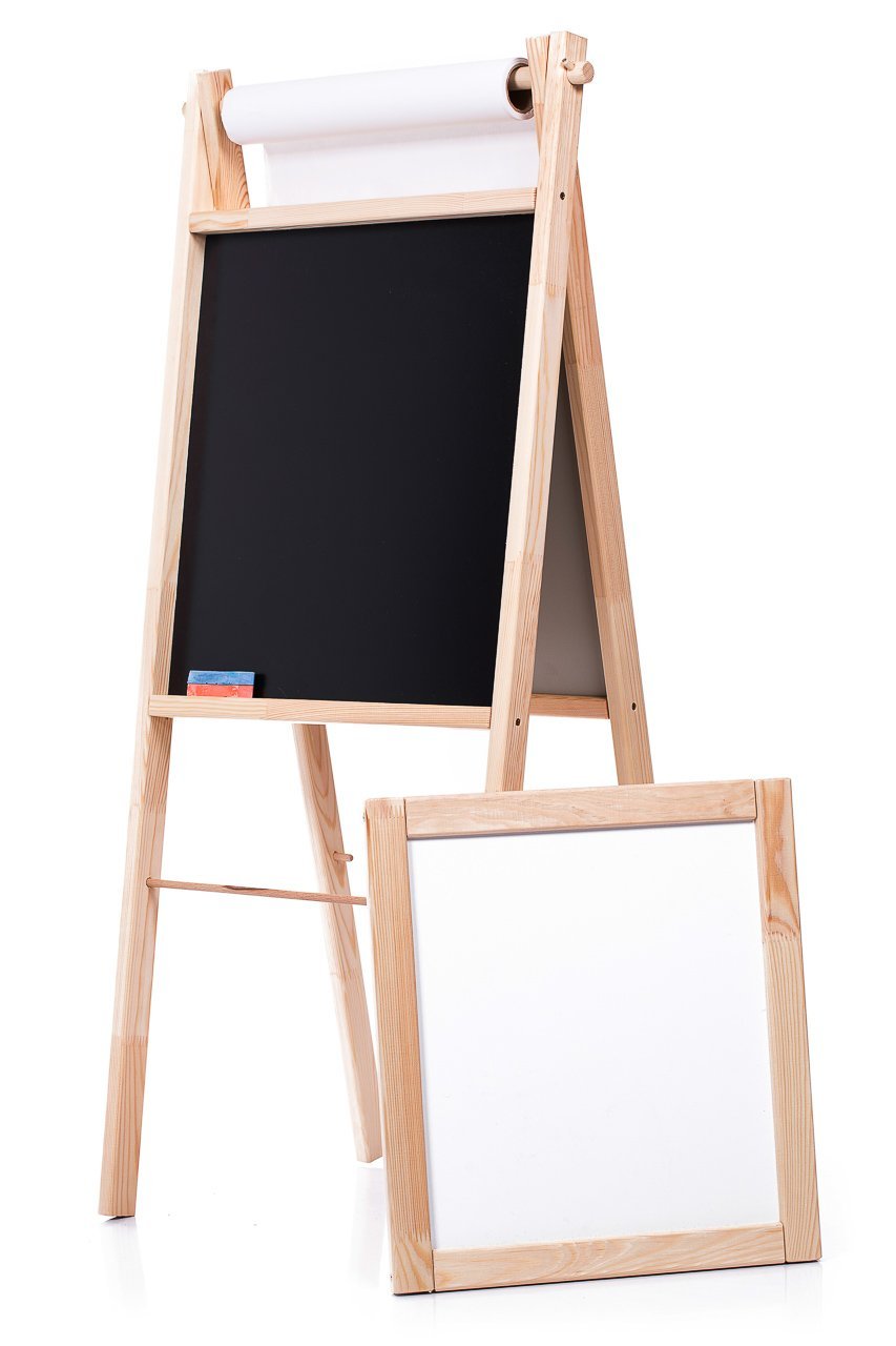 AZZAP Kindertafel 110cm Standtafel Papierrolle Schreibtafel Maltafel Magnettafel Holz Staffelei MAJA