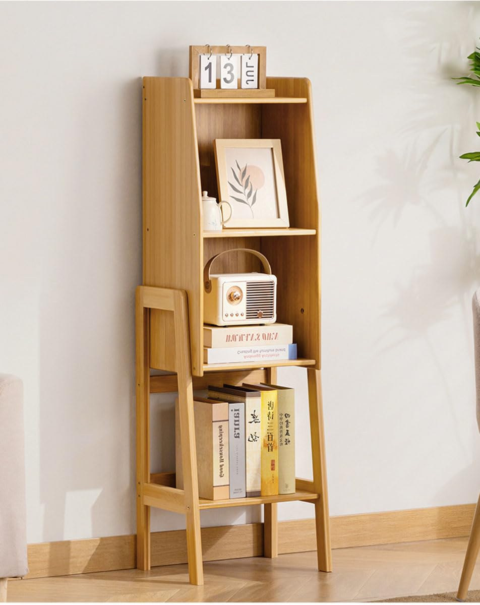 ASerZenith Multifunctional Bamboo Corner Shelf 4-Tier Bookcase For Home & Office Space-Saving Storage Rack Stylish Bookshelf For Living Room & Study