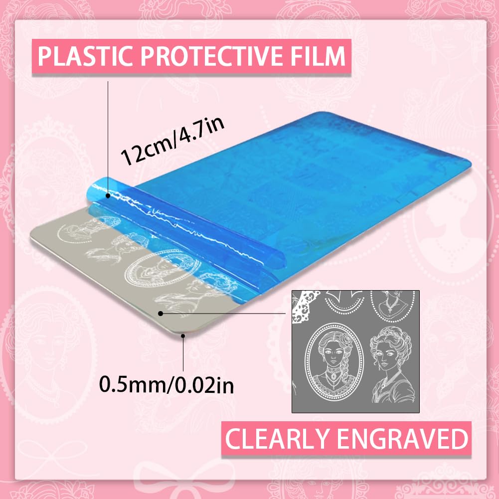 PH PandaHall 3pcs Retro Lady Portrait Nail Stamp Plates Bow Tie Nail Arts Templates Lace Ribbon Nails Art Stencils Vintage Style Nails Image Plates for Women DIY Manicures Salon Design Printing - Image 2