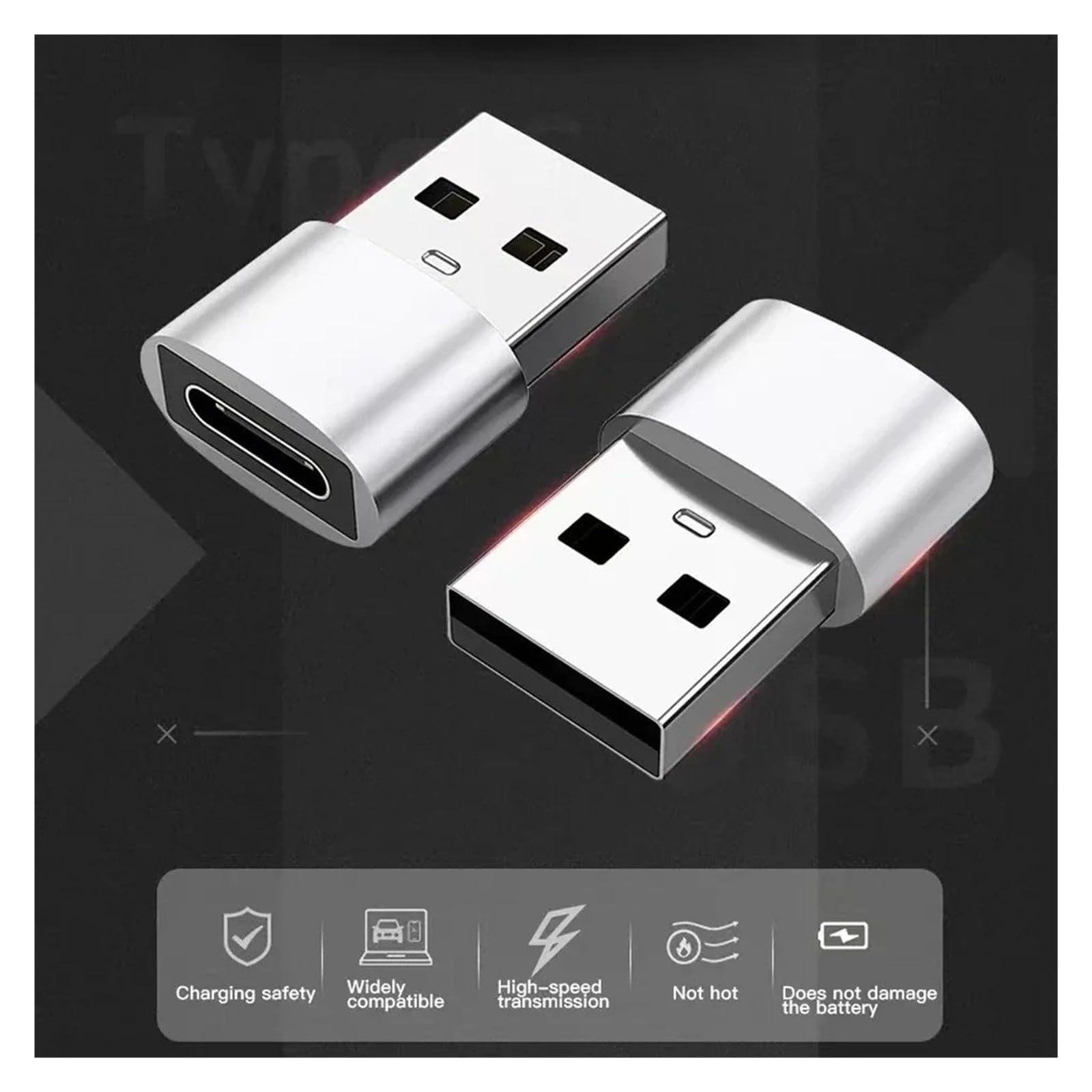 Confezione da 3 adattatori da USB-C femmina a USB maschio, ricarica rapida, convertitore OTG per iPhone 15 (USB 2.0 argento-3 pezzi)