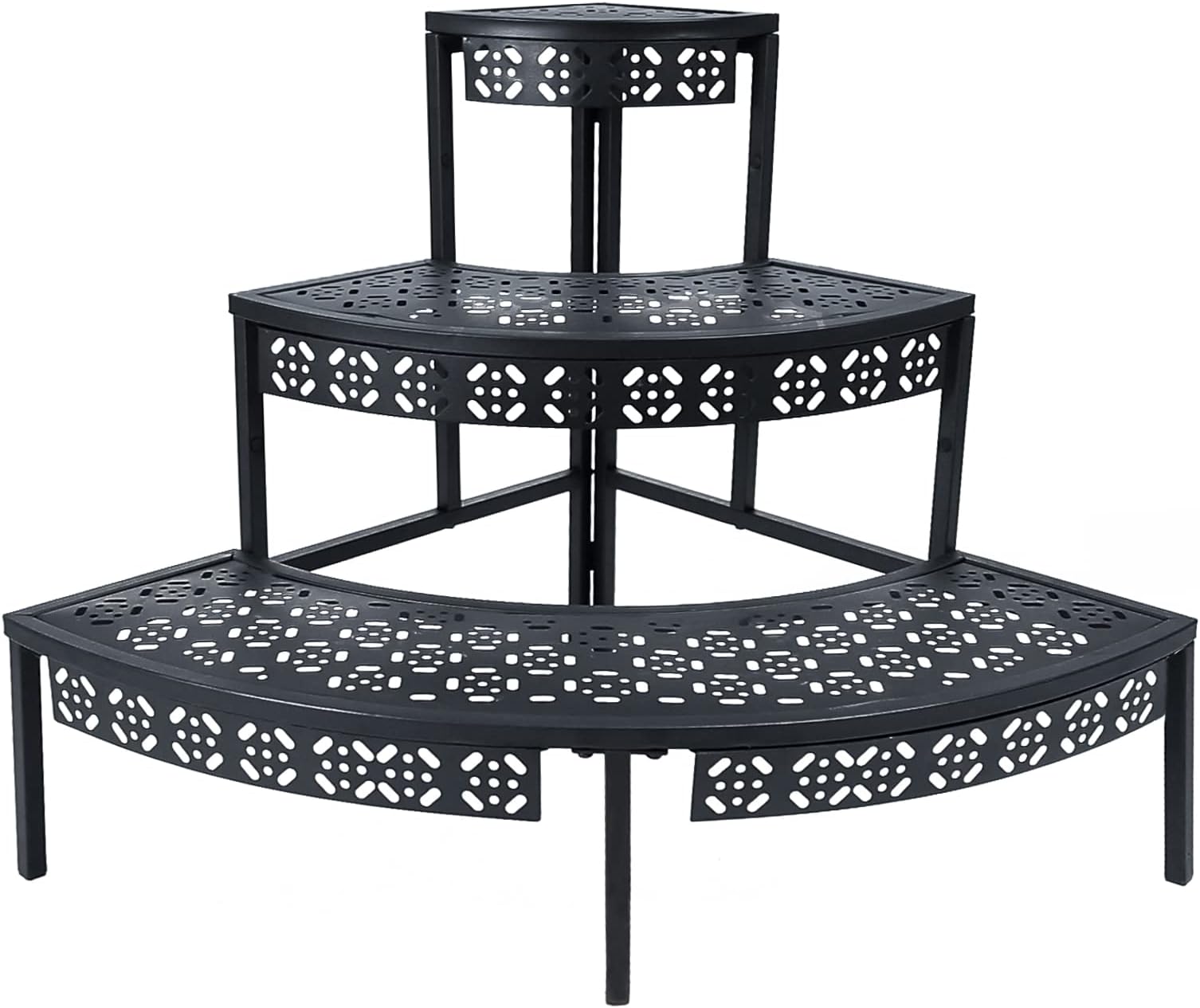 Garden 4 you 3 Tier Plant Stand Semi-Circular Flower Pot Organizer Rack Quarter Round Plant Display Holder Outdoor Storage Shelves Metal Corner Shelf Planter Shelving Ladder Plant Stand for Indoor Use