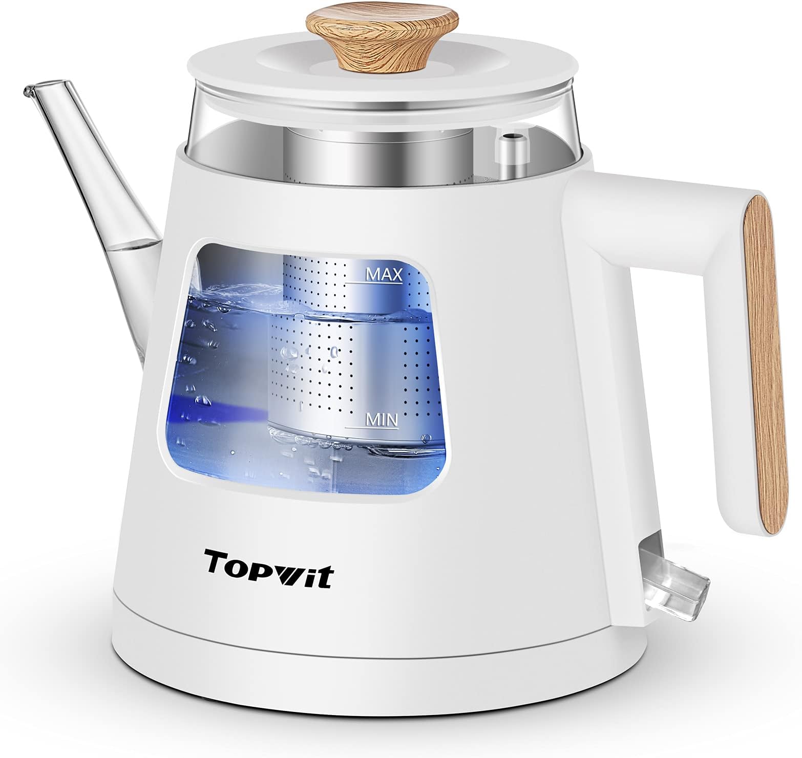 Topwit Electric Kettle, 1.0L Glass Kettle with Double Wall, Gooseneck Spout, Water Window, Auto-shut Off
