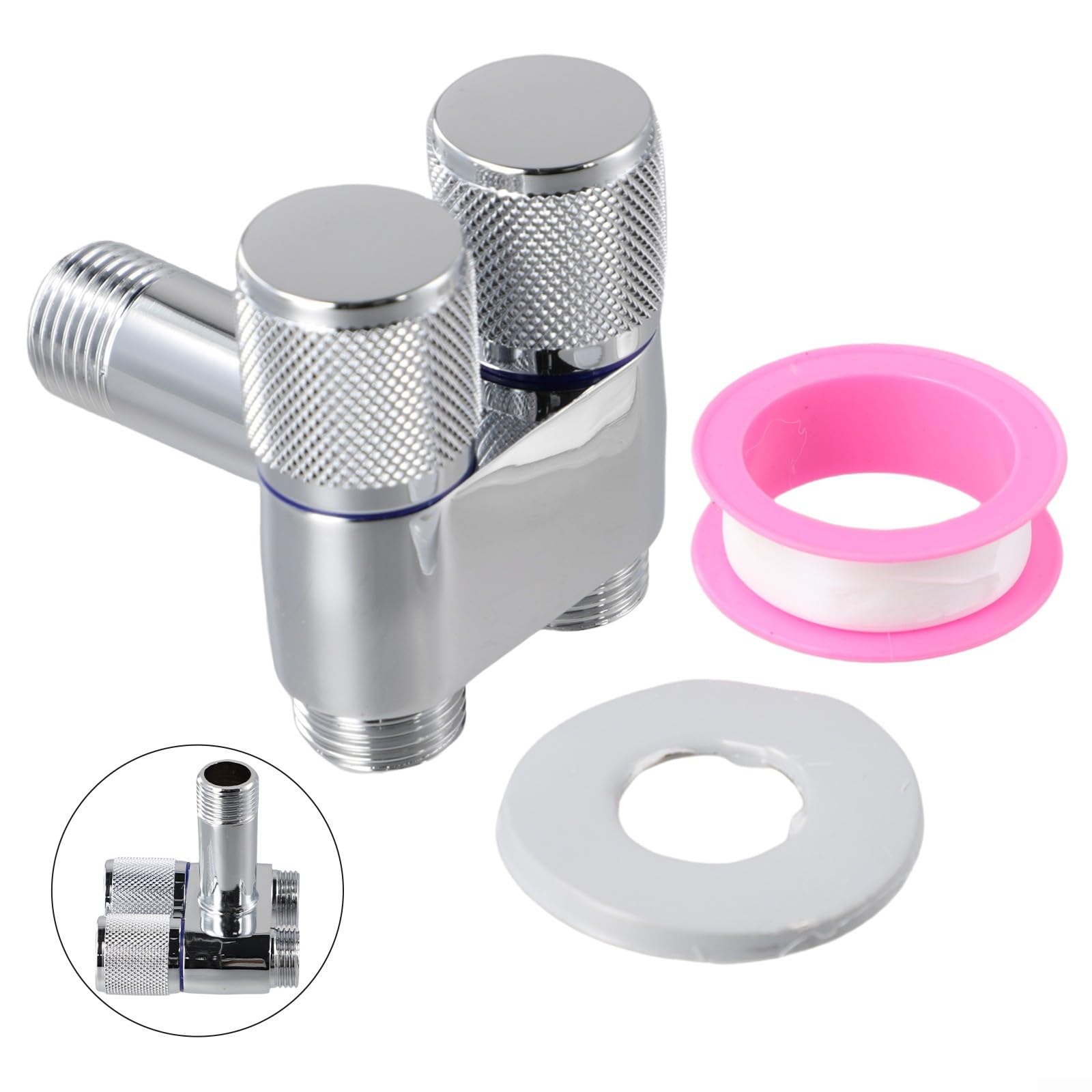 Válvula de control dual de 1 en 2 salidas, grifo de baño, válvula de control doble, accesorio de bidé de ducha para máquina (plata)