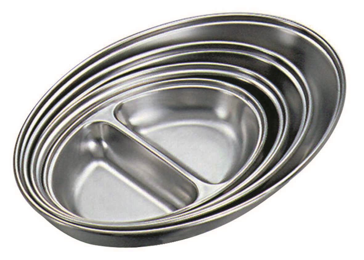 Genware NEV-1462 Two Division Veg Dish, Oval, Stainless Steel, 12"