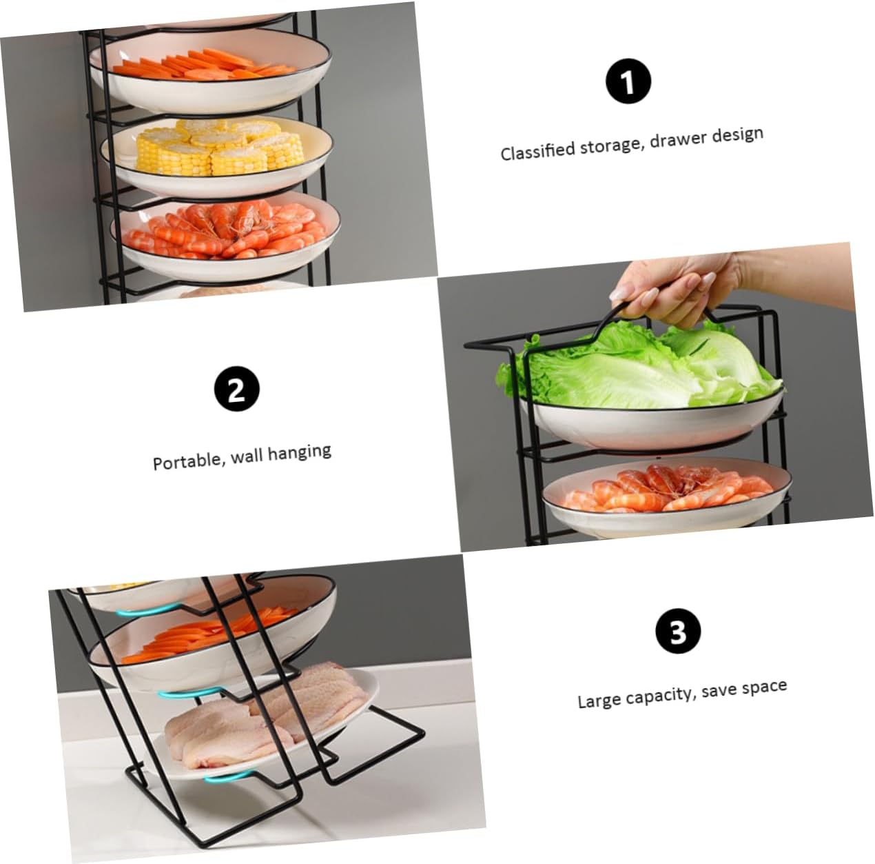 Unomor Multipurpose Wall-Mounted Plate Display Rack Iron Dinner Plate Holder Detachable Base Black Color for Use Space-Saving Storage Solution