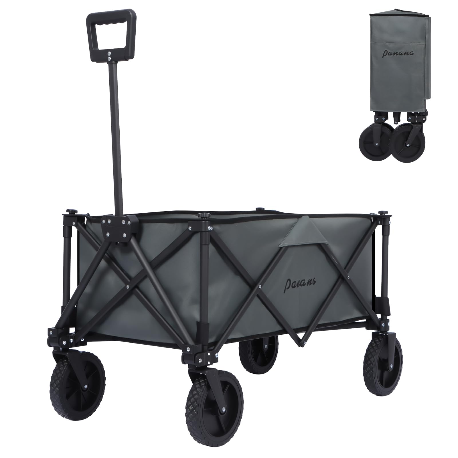 Folding Utility Wagon Cart with All-Terrain Wheels, Folding Trolley Cart Heavy-Duty Steel Frame, 150L Capacity, 150kg Load, Collapsible Garden Trolley Cart (Grey)