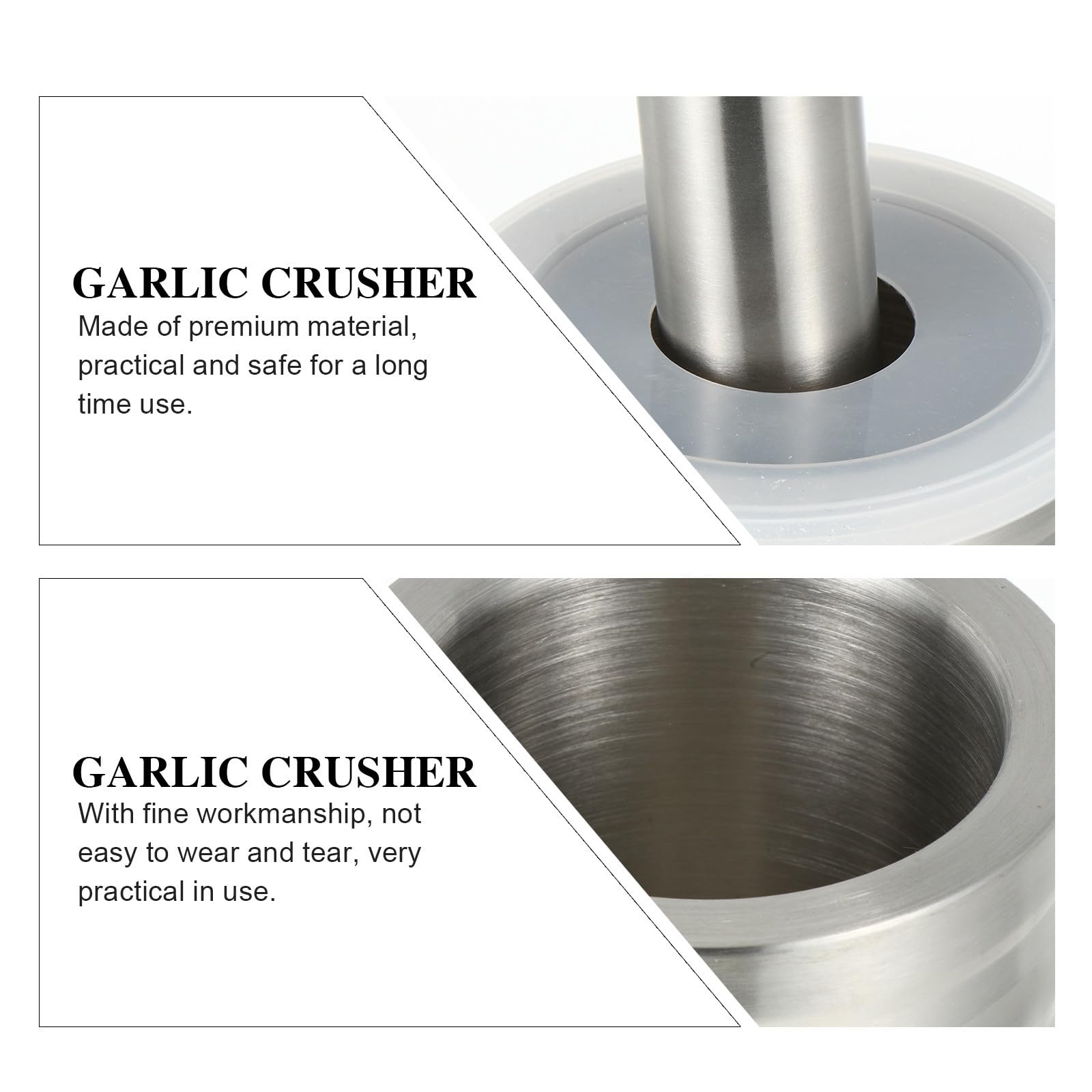 304 Edelstahl Knoblauchpresse mit Ergonomischem Stößel | Silber, Leichtes Design für Haushalt, Praktische Mahlschüssel mit Stößel
