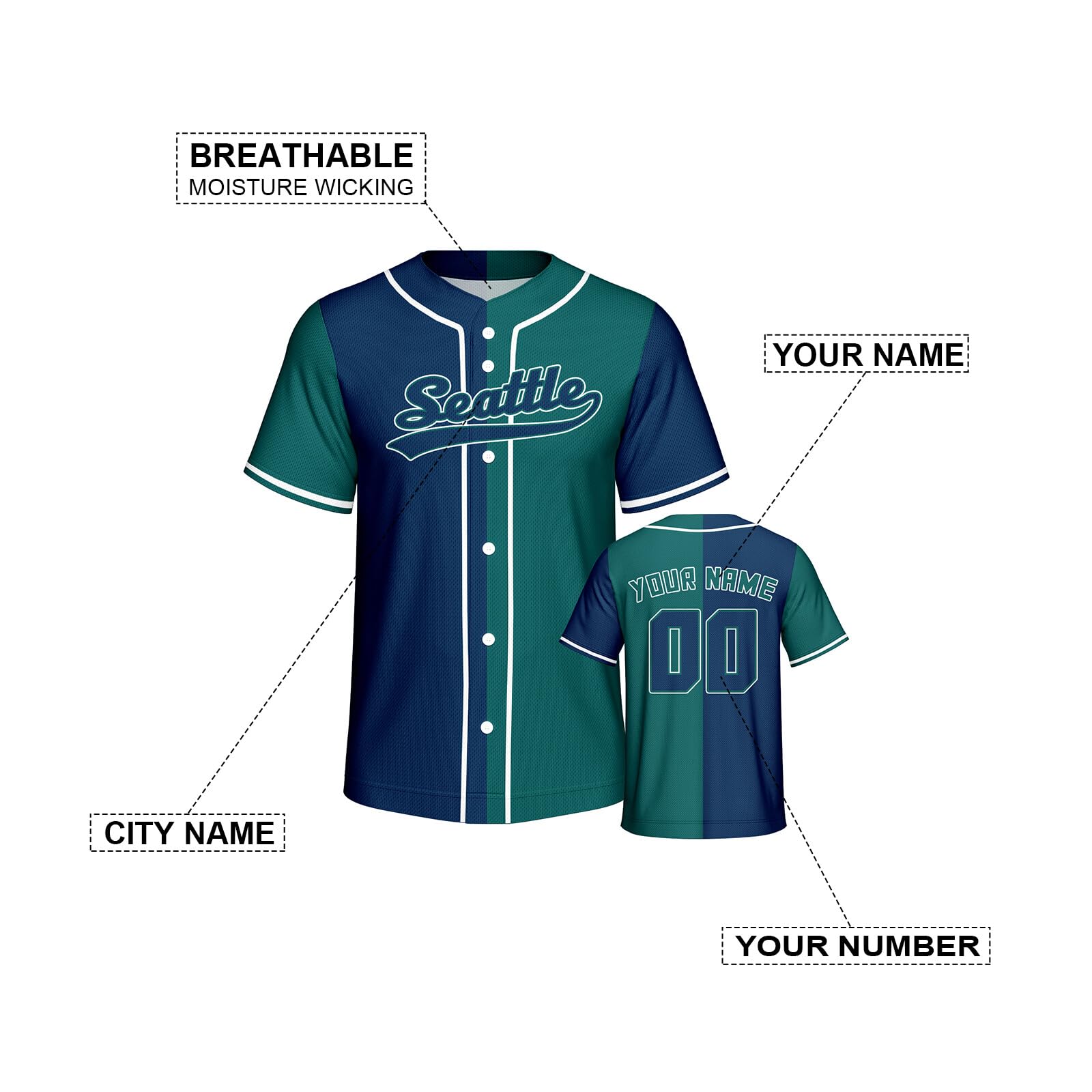 Custom Baseball Jersey Split Button Down Baseball Shirts Printed Stitched Name Number Fans Gift for Men Women Youth Kid S-6XL