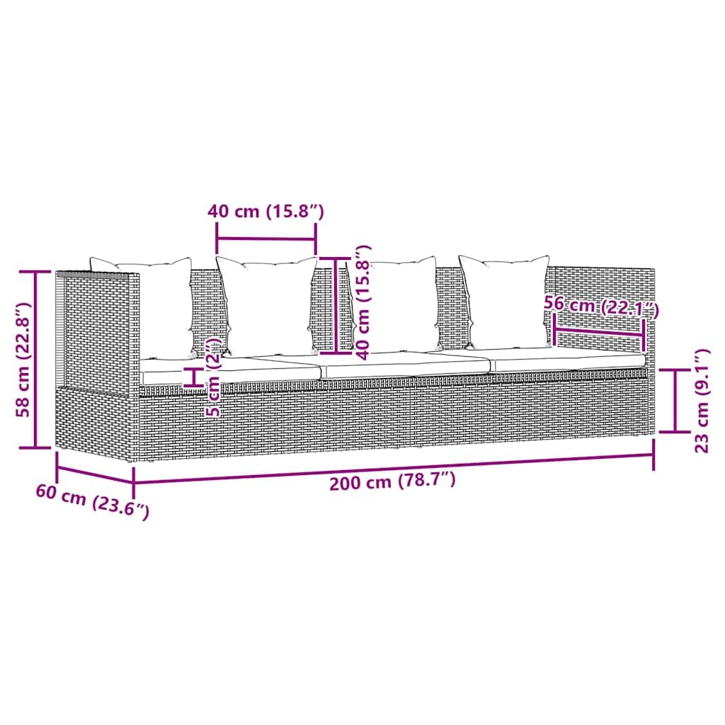 vidaXL Garten-Sofabett mit Kissen Gartensofa Gartenmöbel Gartenliege Loungebett Sofa Garten Schlafsofa Sofa Poly Rattan 200x60cm Grau