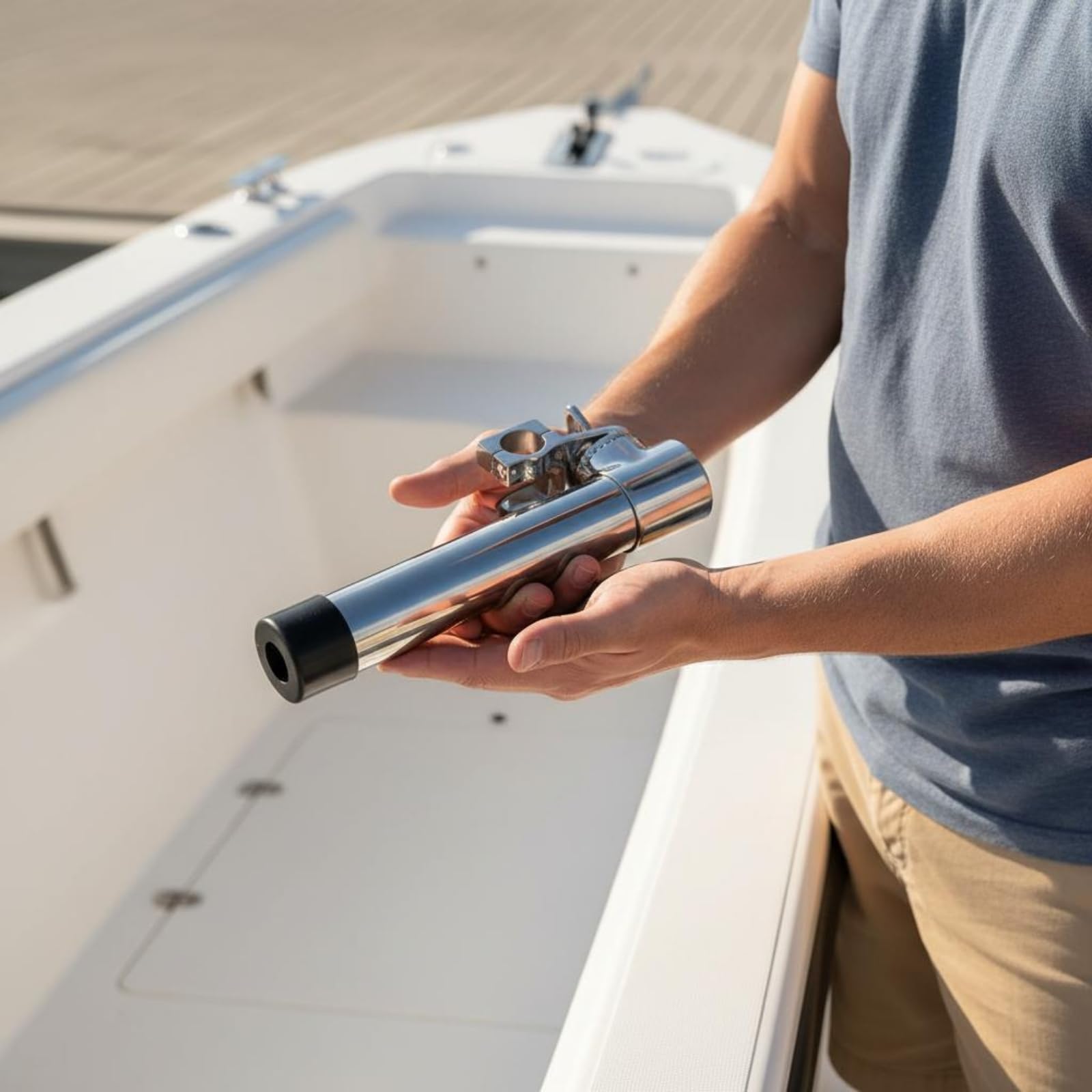 kowaku Porta Canna da Pesca Supporto Porta Canna Staffa Inox Regolabile con Morsetto per Corrimano E Inserto in Nylon Nero Rotazione Completa 360 Gradi Adatto per Barca Pesca Sportiva Uscita in Mare