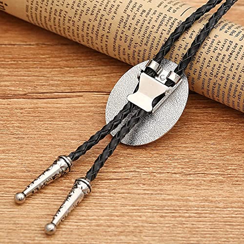 Image of Turquoise Agate Granite BOLO Tie for Men Women Leather Wedding Necklace Western Cowboy Necktie
