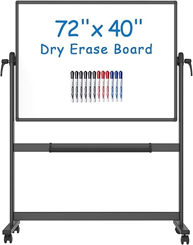 VIZ-PRO Pizarra blanca móvil magnética de doble cara de 72 x 40 pulgadas, marco y soporte de aluminio negro, con 12 marcadores disponible en Yaxa Mexico