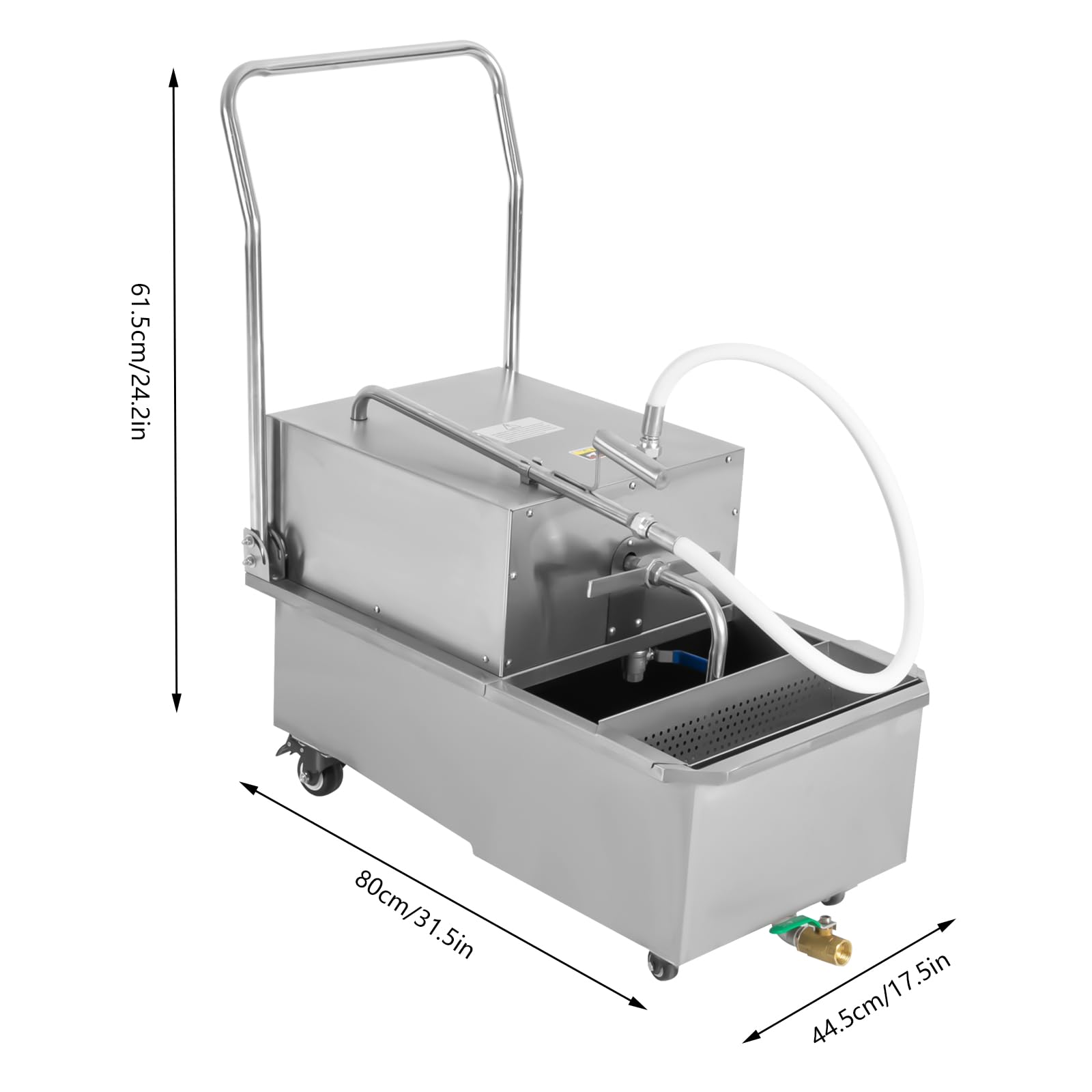 Fryer Filter Machine, 550W 14.5 Gal Stainless Steel Commercial Mobile Oil Filtration Cart Deep Fryer Oil Filter System for Burger Shops, Fast Food Restaurants, Fried Chicken Shops