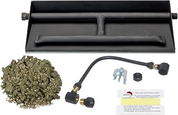 28" NG Fireplace Dual Row Gas Burner Pan with Complete Connection Kit - Made with Powder Coated Steel - Specifically for 30" Fire Logs, Easy to Install, Bonus Bag of Glowing Embers Included