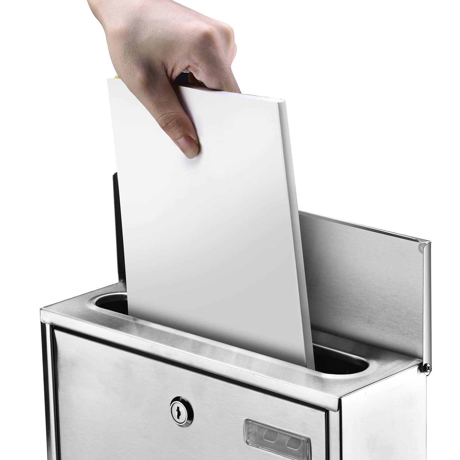 Buzón de correo con el periódico rollo, acero inoxidable cepillado Ventana, Placa de identificación y 2 llaves, Plata