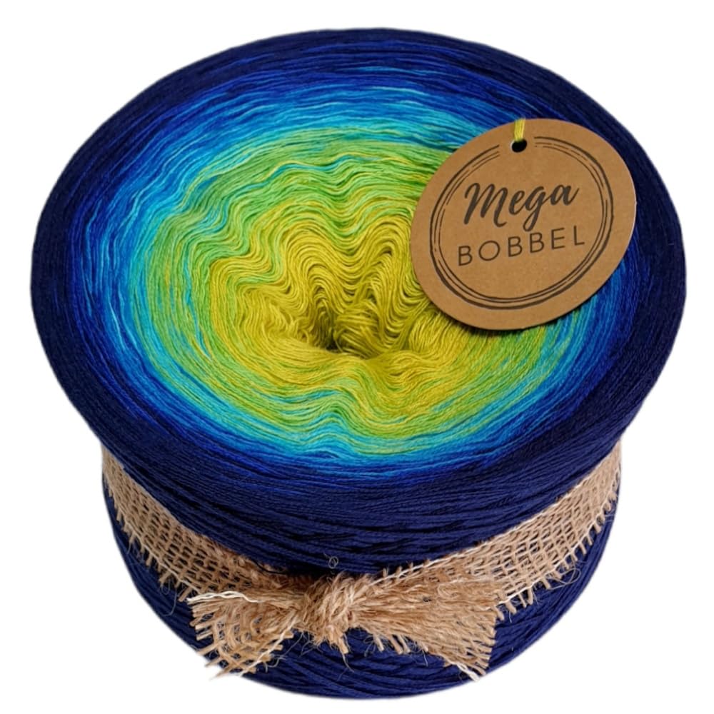 MegaBobbel*Lagune*A262* (Außenfarbe: Royal) Farbverlaufsgarn - Lace Garn Bobbel Wolle zum Häkeln & Stricken - 50% Baumwolle/50% Polyacryl (4 fädig, 3750m)