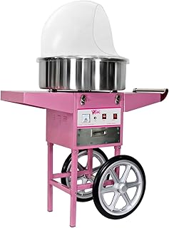 Royal Catering Máquina de Algodón de Azúcar con Carrito, Control Termostato y Rotación, 1200W, color Rosa, 52 cm