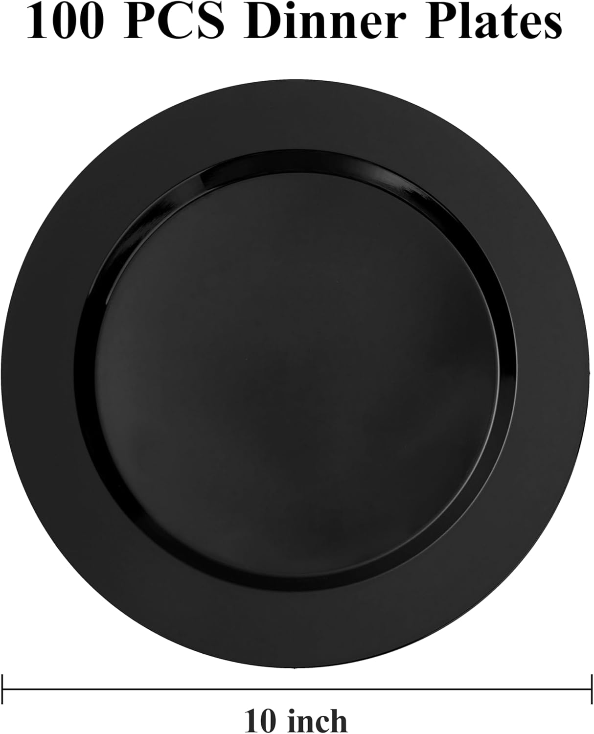 100PCS Black Plastic Dinner Plates 10inch, Premium Hard Disposable Plates for Party, Wedding - Image 2