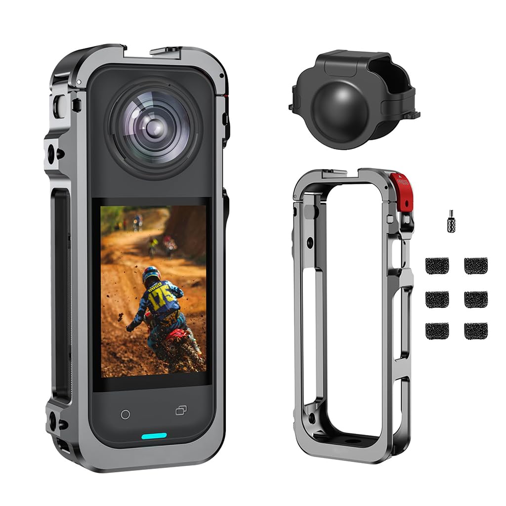ZORBES® Compatible with In-sta360 X5, Action Camera Metal Protective Cage, with Dual Cold Shoe Mounts & 1/4 ''Screw Holes, Multifunctional Action Camera Mounting Frame Mount Adapter Case-image-7