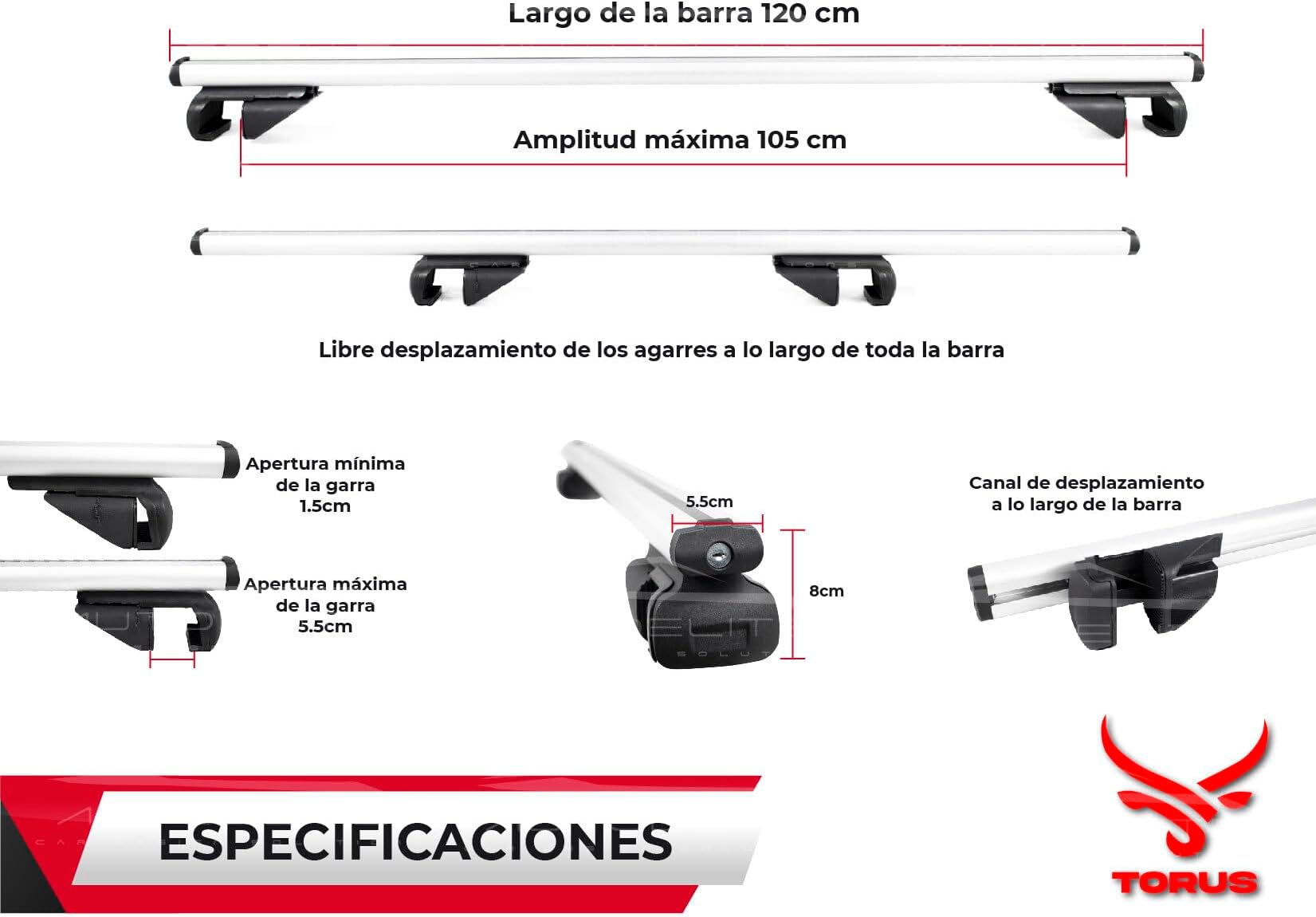 Barras transversales de techo barras transversales de aluminio para portaequipajes compatibles con techo sin riel lateral capacidad de