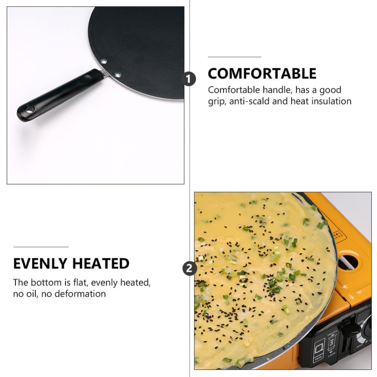 Sartén Crepera de Aluminio Negro Fondo Plano y Mango Cómodo