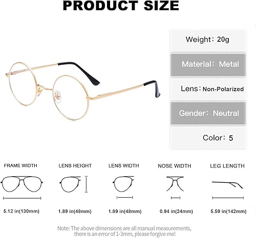 Miniatura 5 de EYLRIM Gafas redondas con bloqueo de luz azul para mujeres y hombres, lentes transparentes con marco de metal, sin receta