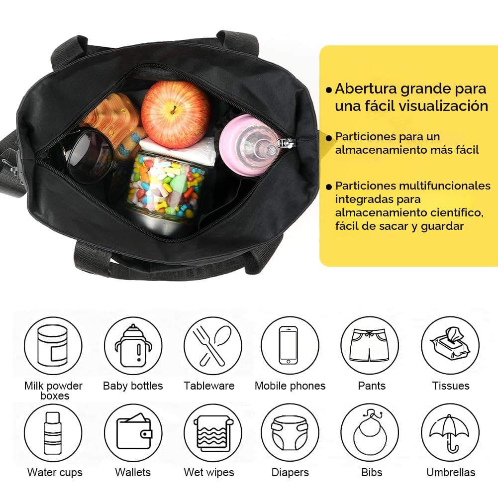 Aolso Bolso Cambiador Bebe, Impermeable Pañaleras Gran Capacidad Bolsa, Multifuncional para Bebé Bolsa y Gancho para Cochecito, Organizador de pañales Neceser Viaje (Negro)