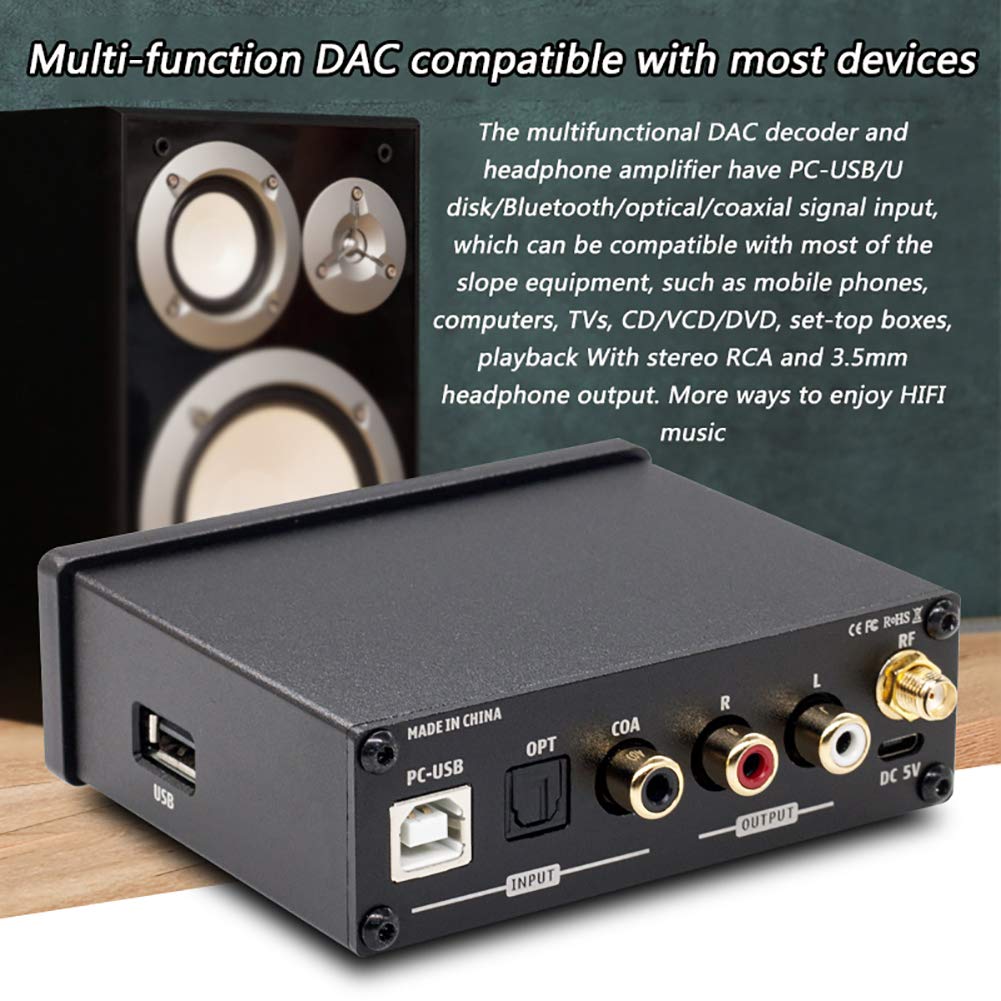 Décodeur Audio, décodeur Audio DAC, amplificateur de Casque DAC USB Entrée 24 Bits 96 kHz Amplificateur RCA d'entrée USB/coaxiale/Optique, Prise Casque 3,5 mm, avec télécommande