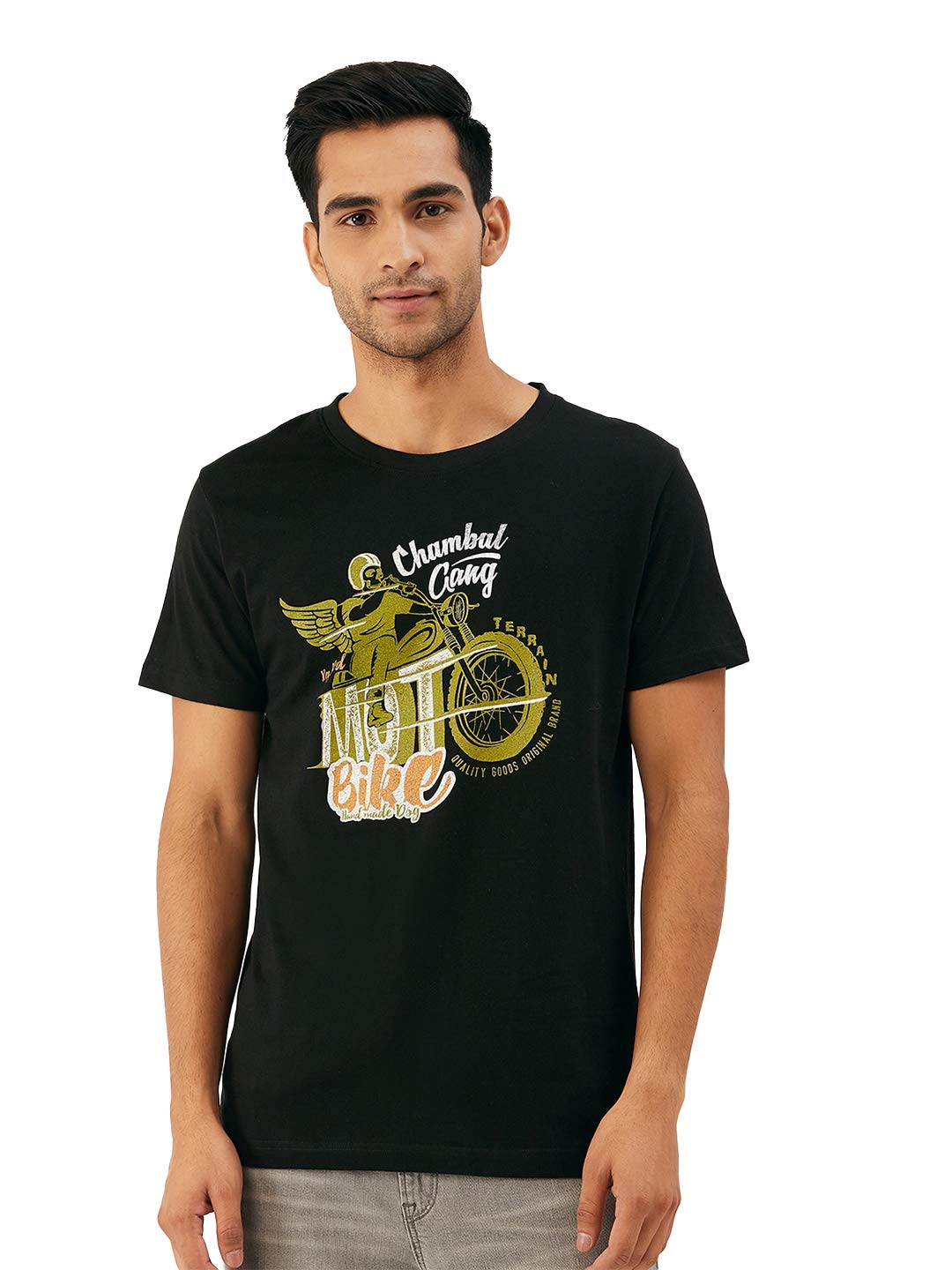 THE CHAMBALMens Graphic Printed Cotton T-Shirt